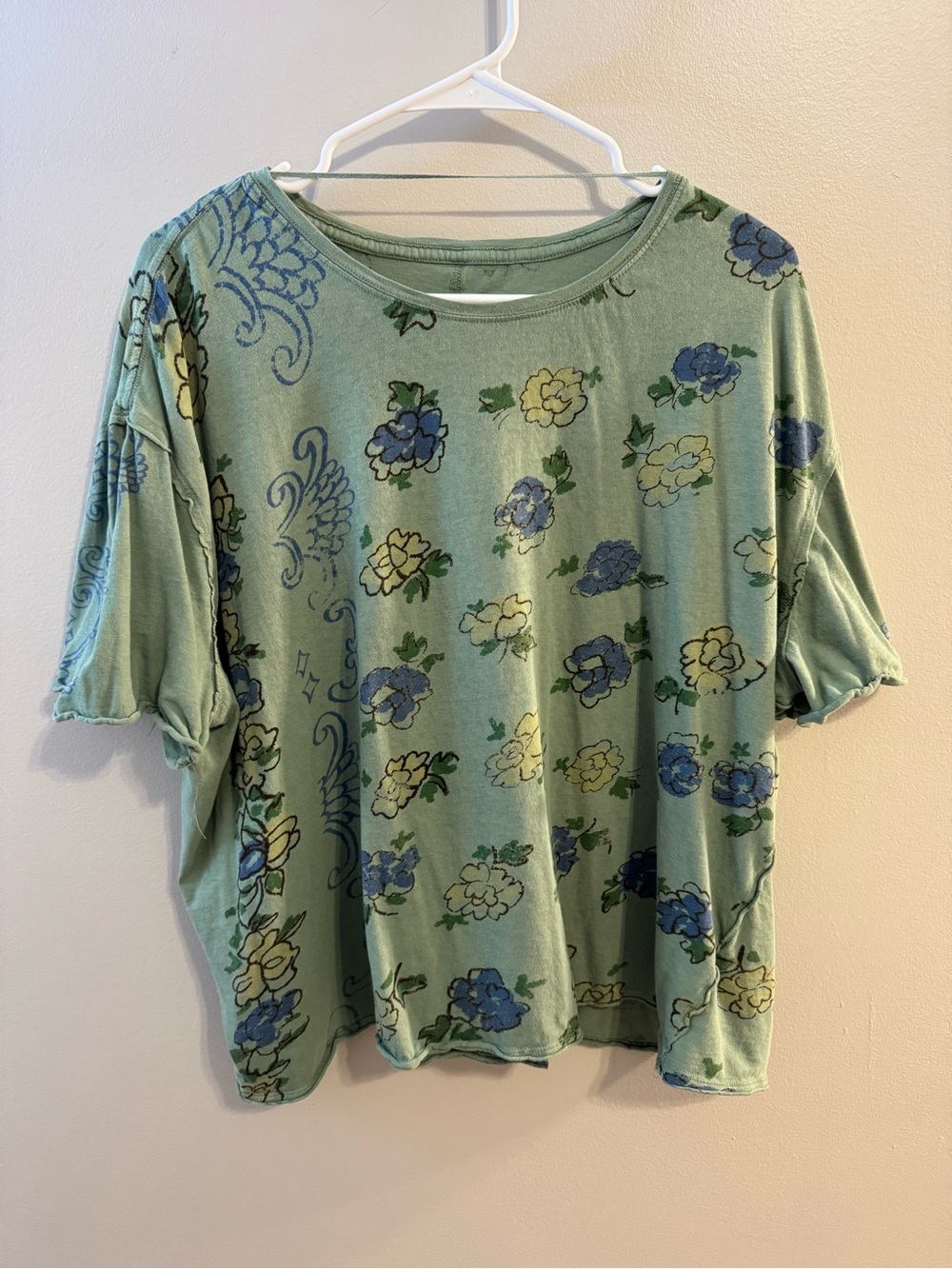 We The Free Sage Green Floral Short Sleeve Tee